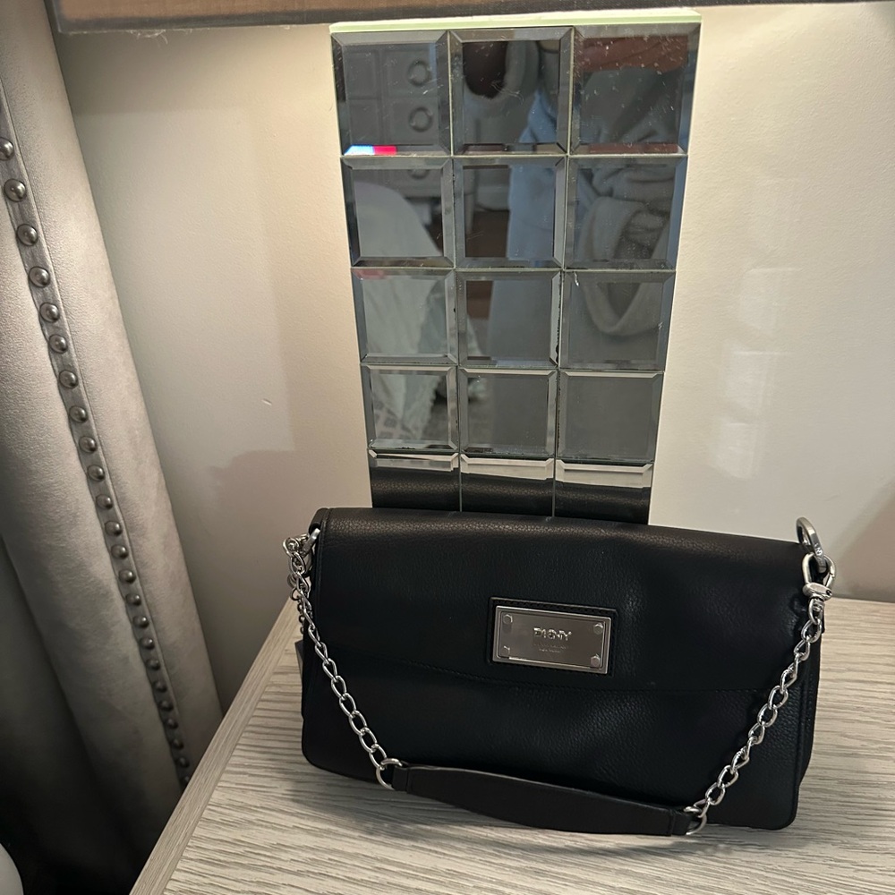 DKNY Black Shoulder Bag with Silver Chain